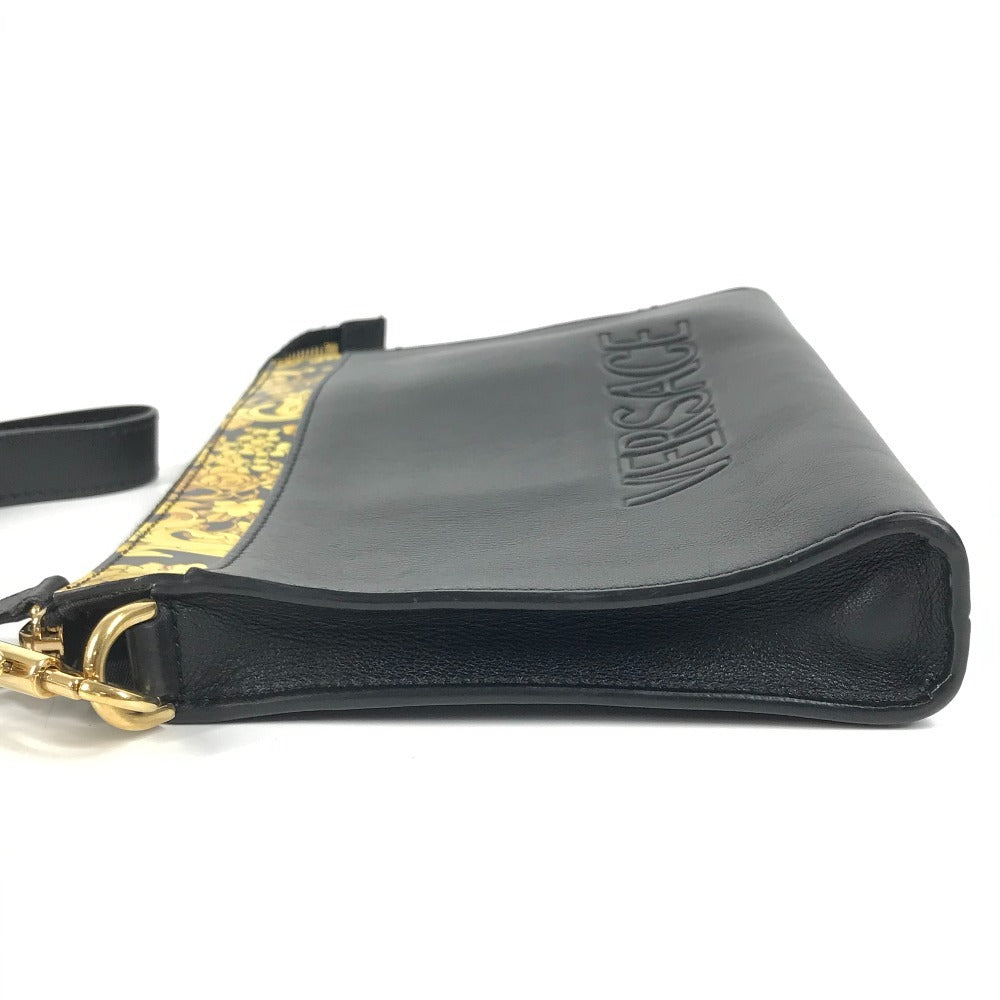 VERSACE ストラップ付 ロゴ カバン セカンドバッグ クラッチバッグ レザー ユニセックス ブラック