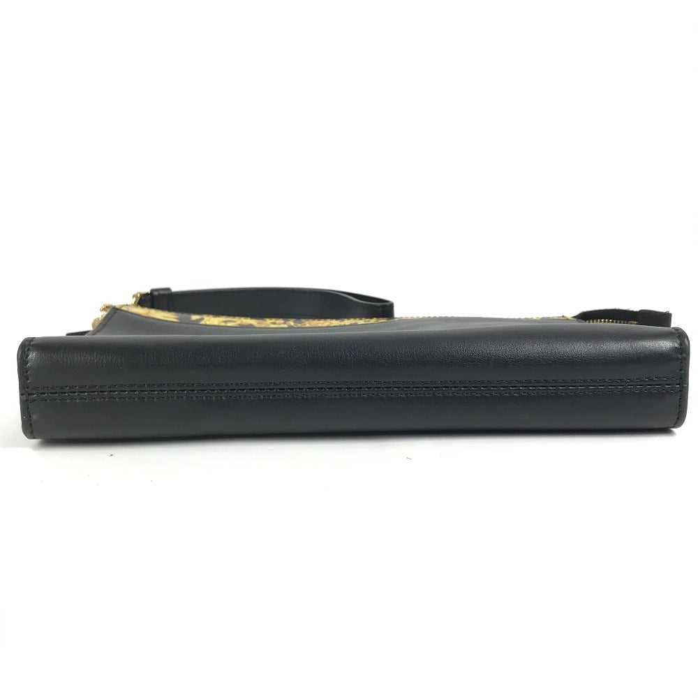 VERSACE ストラップ付 ロゴ カバン セカンドバッグ クラッチバッグ レザー ユニセックス ブラック