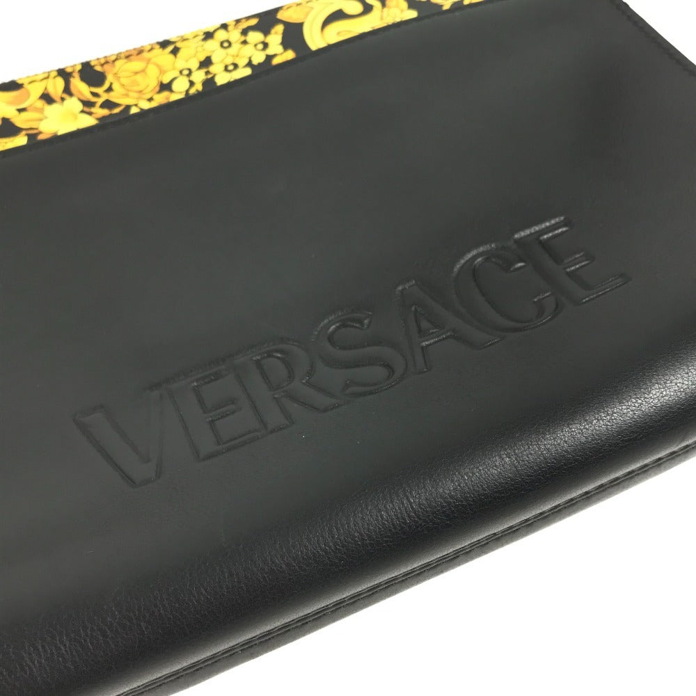 VERSACE ストラップ付 ロゴ カバン セカンドバッグ クラッチバッグ レザー ユニセックス ブラック