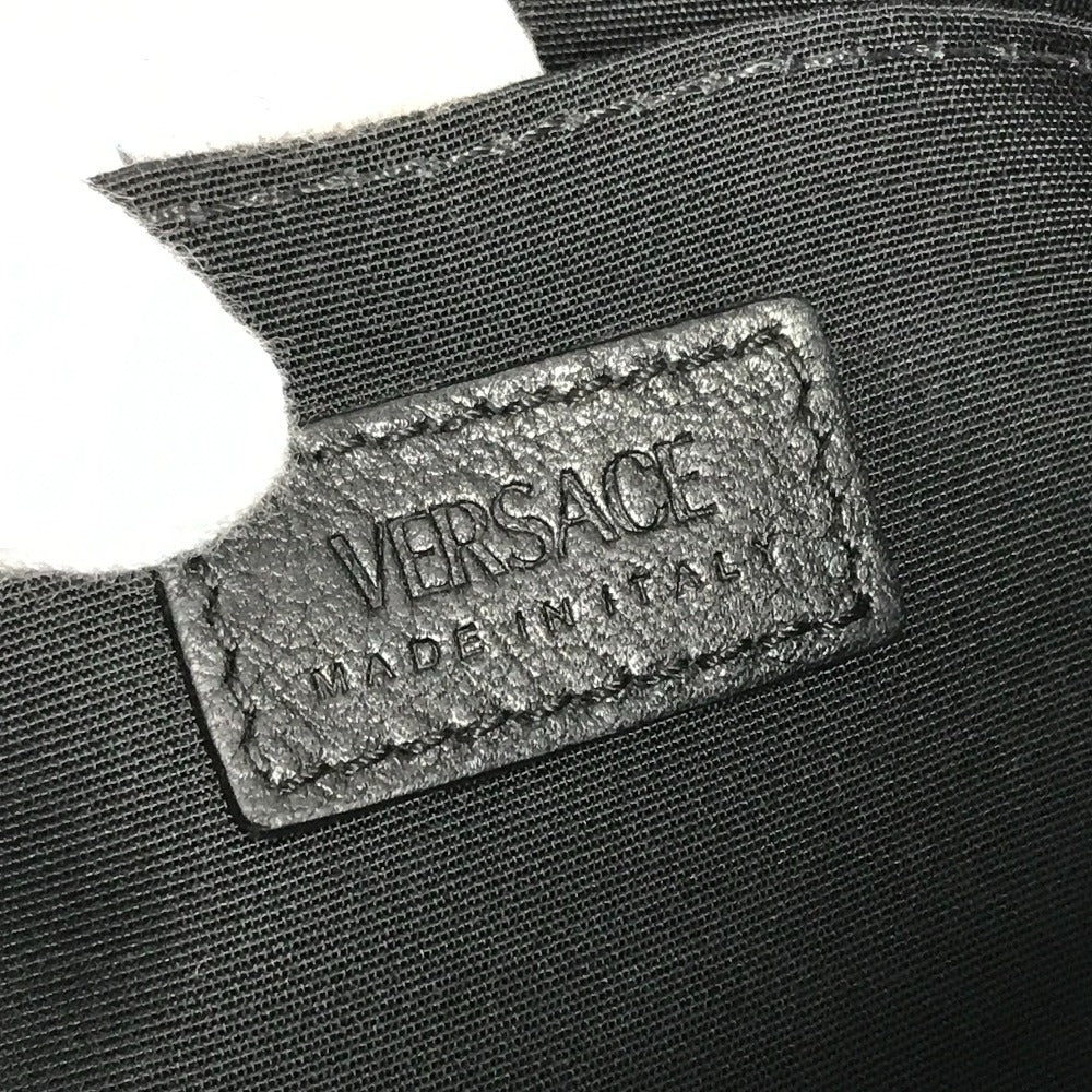 VERSACE ストラップ付 ロゴ カバン セカンドバッグ クラッチバッグ レザー ユニセックス ブラック