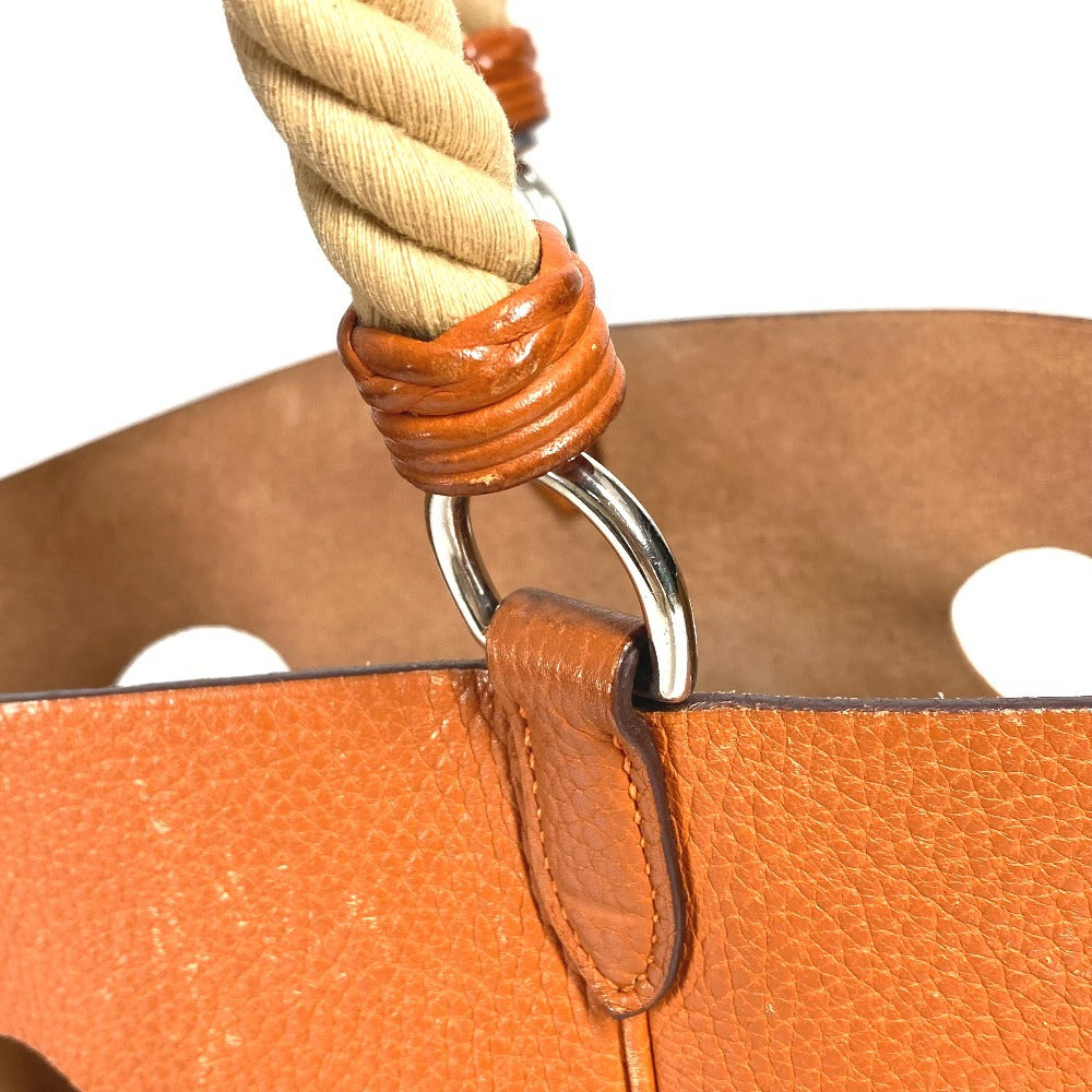 HERMES Manjoir MM Shoulder Handbag, Bucket-Shaped, with Rope Handles, Taurillon Clemence Leather, Orange, for Women