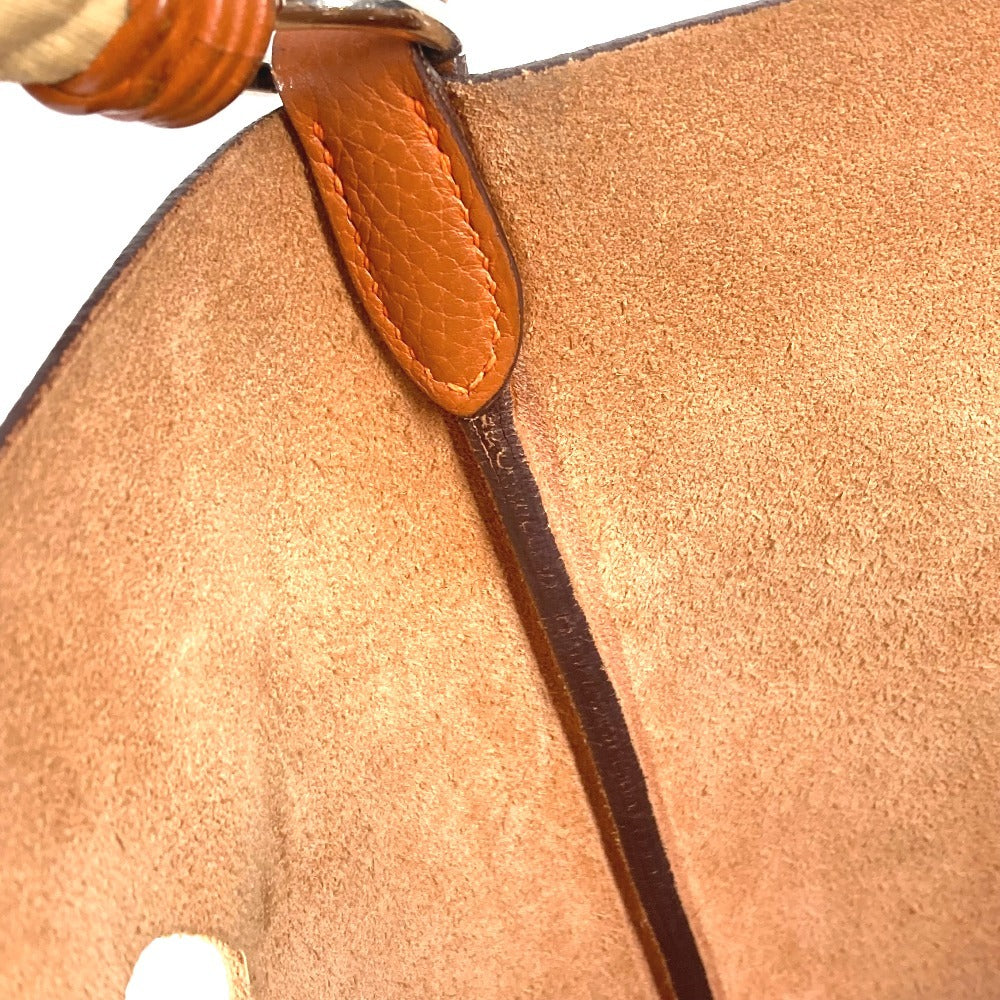 HERMES Manjoir MM Shoulder Handbag, Bucket-Shaped, with Rope Handles, Taurillon Clemence Leather, Orange, for Women