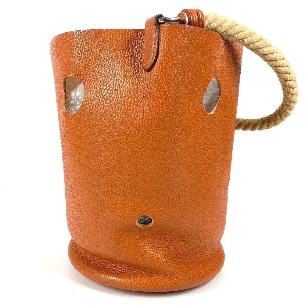 HERMES Manjoir MM Shoulder Handbag, Bucket-Shaped, with Rope Handles, Taurillon Clemence Leather, Orange, for Women