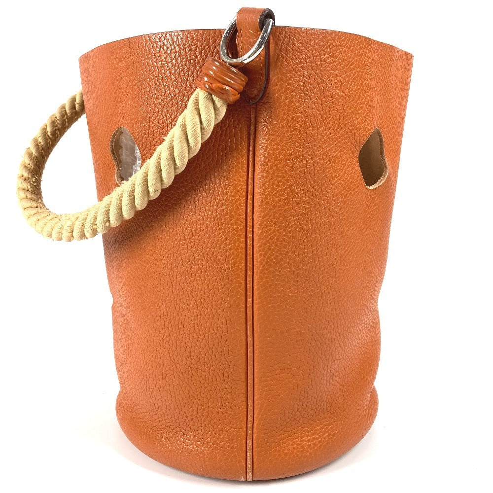 HERMES Manjoir MM Shoulder Handbag, Bucket-Shaped, with Rope Handles, Taurillon Clemence Leather, Orange, for Women