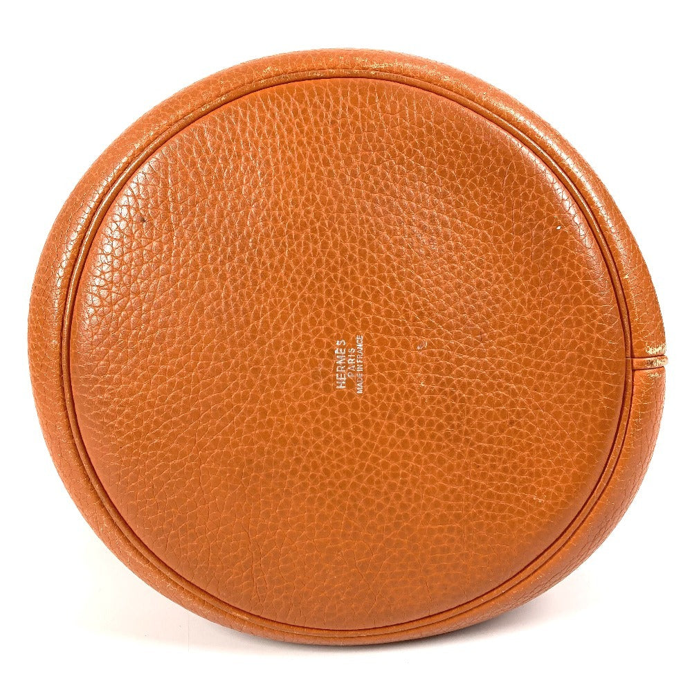HERMES Manjoir MM Shoulder Handbag, Bucket-Shaped, with Rope Handles, Taurillon Clemence Leather, Orange, for Women