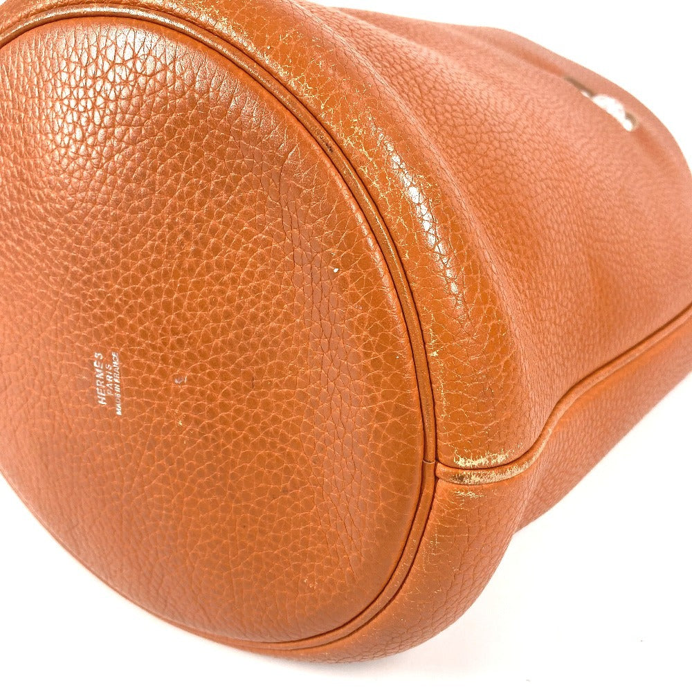 HERMES Manjoir MM Shoulder Handbag, Bucket-Shaped, with Rope Handles, Taurillon Clemence Leather, Orange, for Women