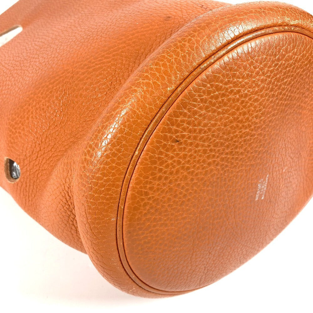 HERMES Manjoir MM Shoulder Handbag, Bucket-Shaped, with Rope Handles, Taurillon Clemence Leather, Orange, for Women