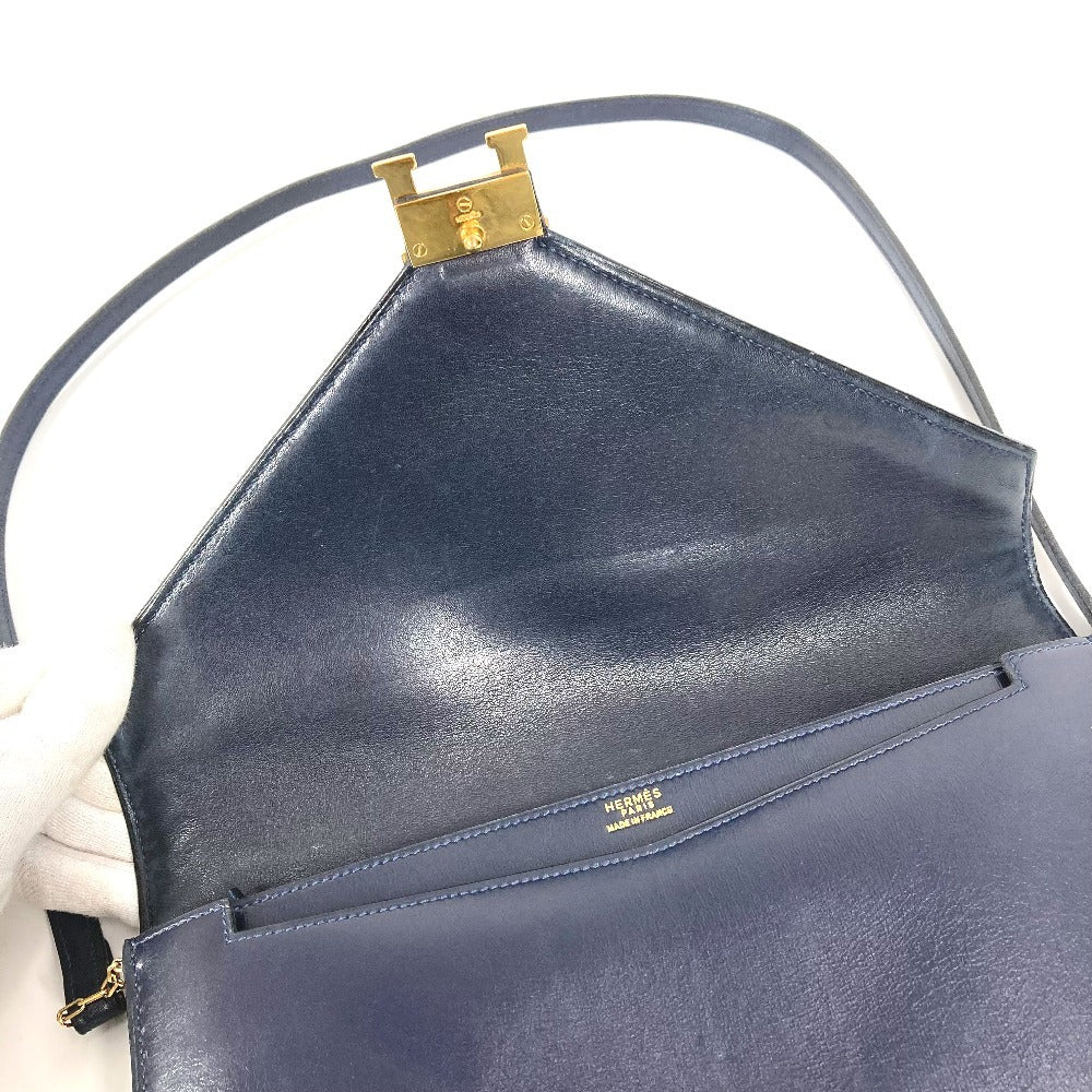 HERMES H金具 ロゴ ヴィンテージ フラップ リディ カバン バッグ 2WAYバッグ クラッチバッグ ショルダーバッグ ボックスカーフ レディース ネイビー