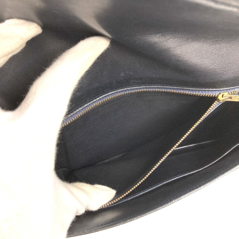 HERMES H金具 ロゴ ヴィンテージ フラップ リディ カバン バッグ 2WAYバッグ クラッチバッグ ショルダーバッグ ボックスカーフ レディース ネイビー