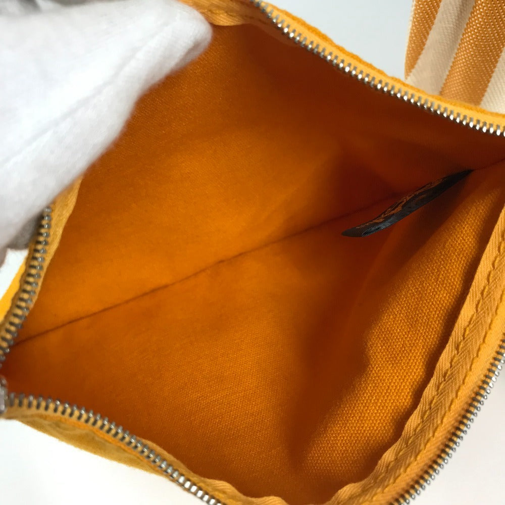 HERMES ボーダー ポーチ付き カンヌPM カンヌ PM カバン トートバッグ ハンドバッグ キャンバス レディース イエロー