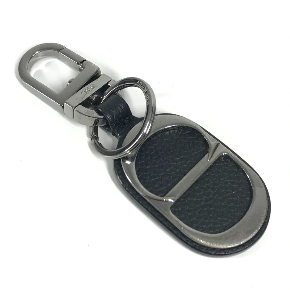 Dior CD ロゴ バッグチャーム　キーリング キーホルダー レザー レディース ブラック