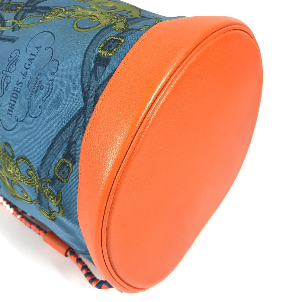 HERMES 巾着バッグ ソワクール カバン 肩掛け ショルダーバッグ シルク レディース オレンジ