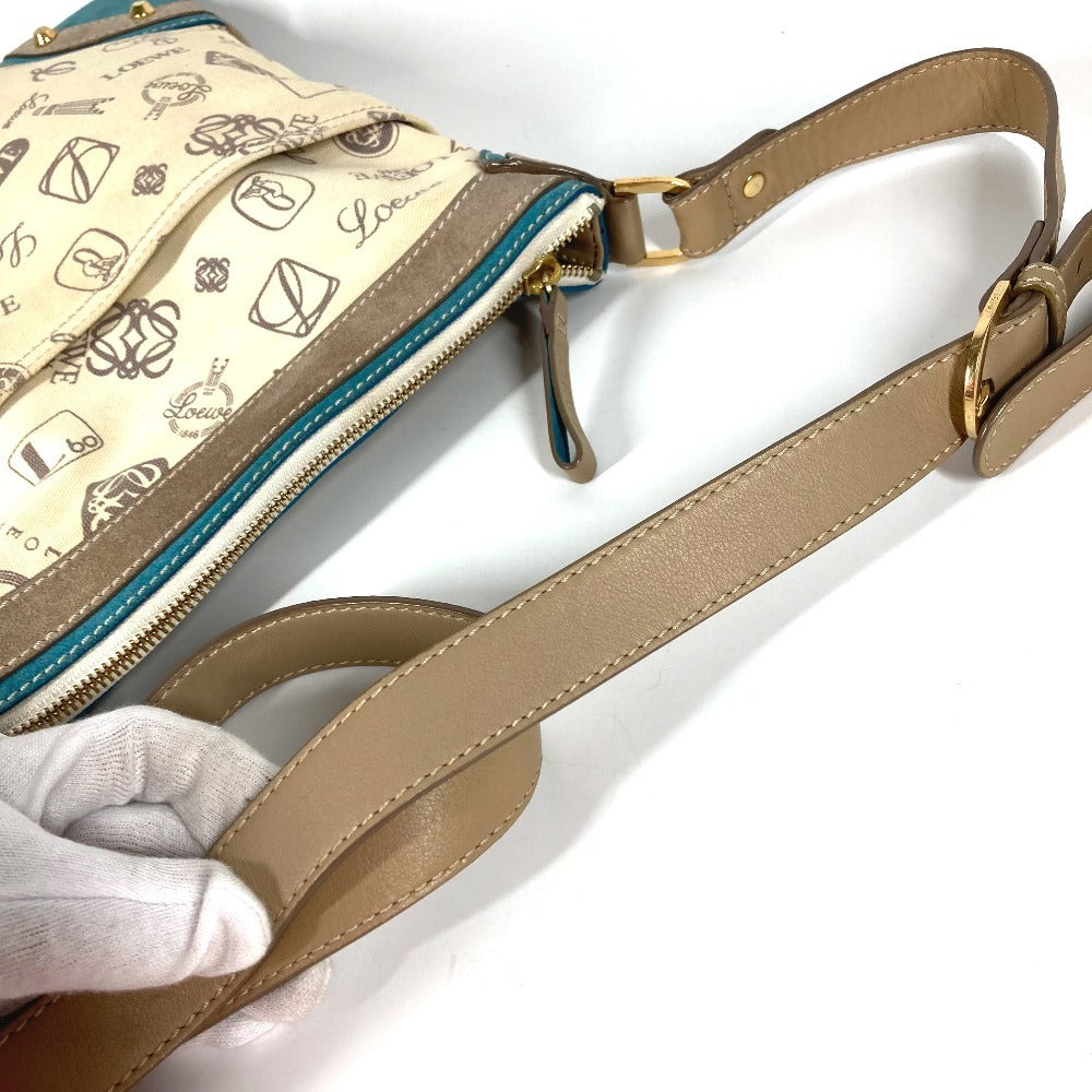 LOEWE 160周年記念 ロゴ 斜め掛け カバン ショルダーバッグ レザー/キャンバス ユニセックス ベージュ