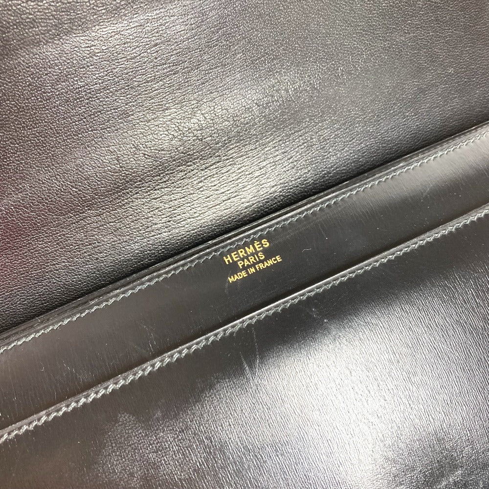 HERMES ヴィンテージ コルドリエール カバン フラップ ハンドバッグ レザー ユニセックス ブラック