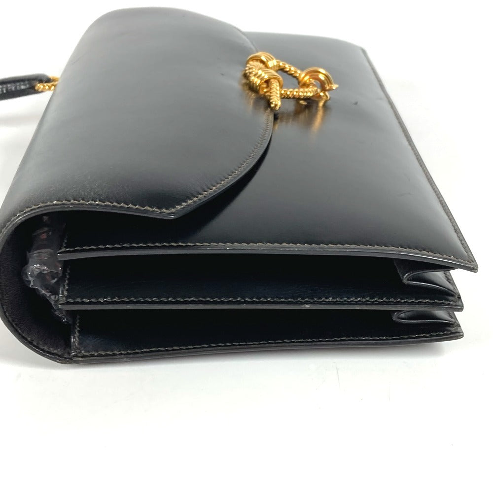 HERMES ヴィンテージ コルドリエール カバン フラップ ハンドバッグ レザー ユニセックス ブラック