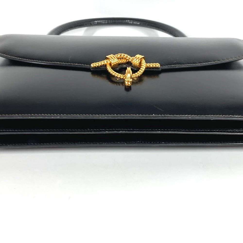 HERMES ヴィンテージ コルドリエール カバン フラップ ハンドバッグ レザー ユニセックス ブラック