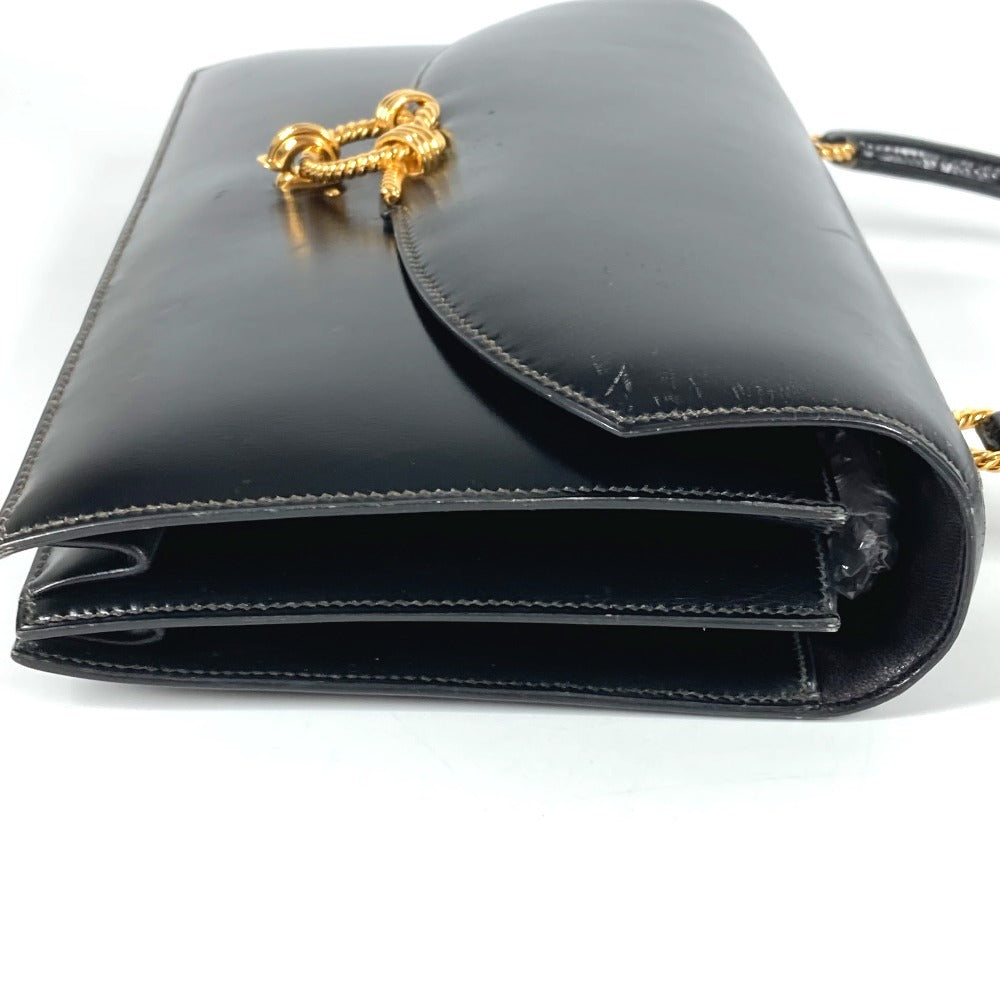 HERMES ヴィンテージ コルドリエール カバン フラップ ハンドバッグ レザー ユニセックス ブラック