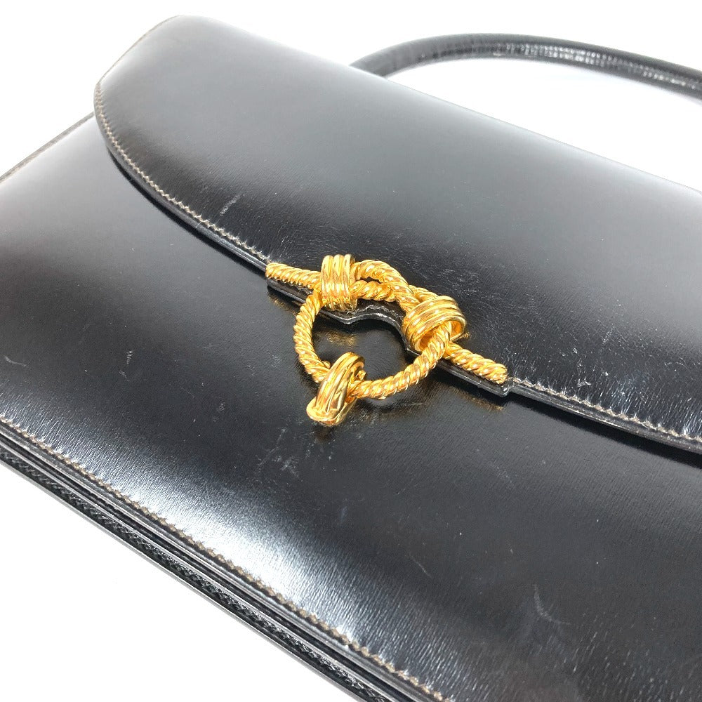 HERMES ヴィンテージ コルドリエール カバン フラップ ハンドバッグ レザー ユニセックス ブラック