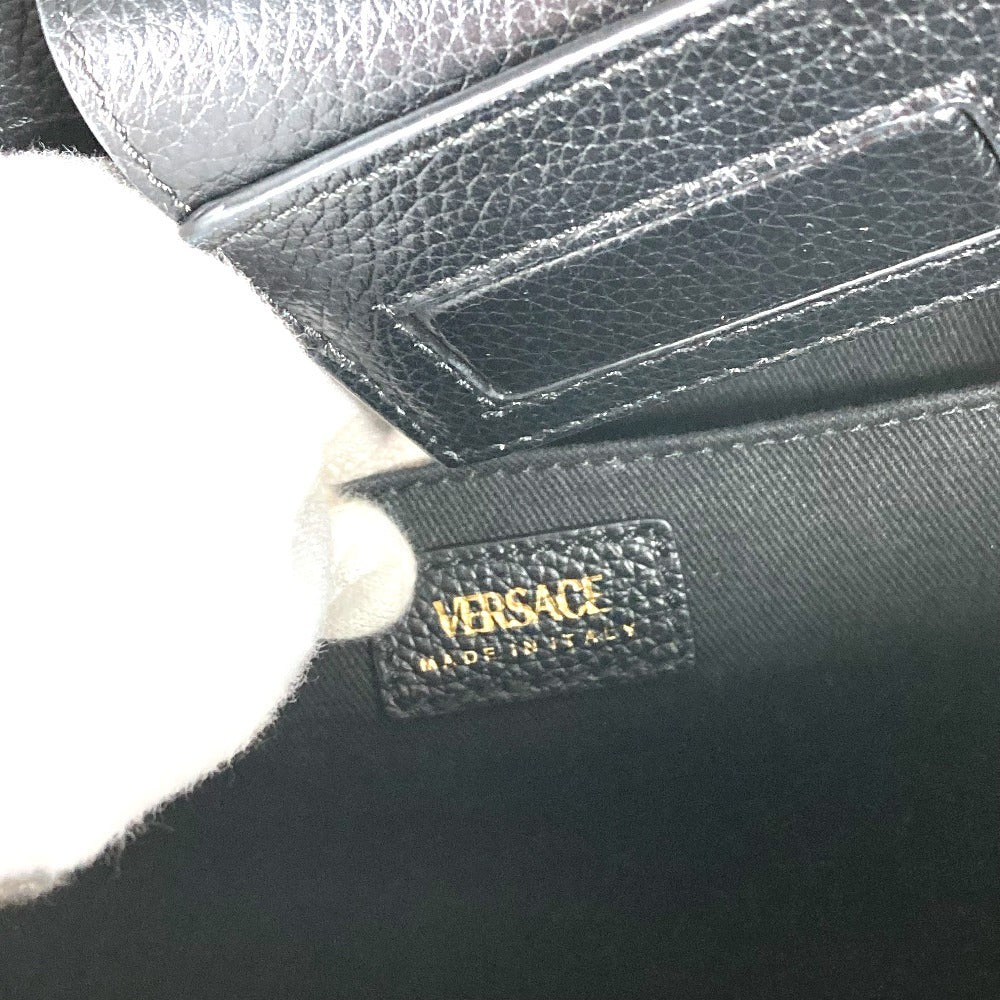 VERSACE VIRTUS ヴィルトゥス ロゴ Vロゴ グレカ カバン トートバッグ ハンドバッグ レザー ユニセックス ブラック
