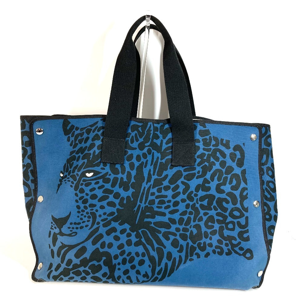 HERMES ショルダーバッグ 肩掛け レオパード ヒョウ 豹 ビーチバッグ カバン トートバッグ コットン ユニセックス ブラック