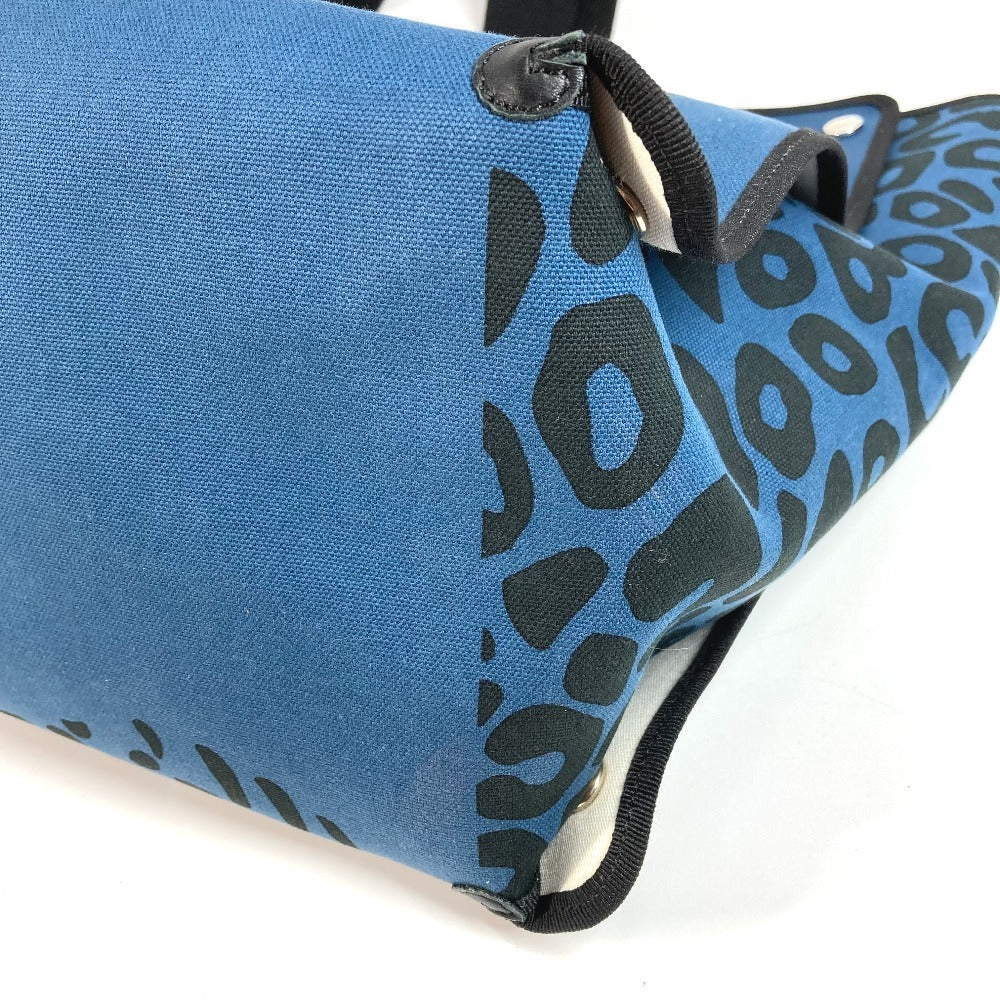 HERMES ショルダーバッグ 肩掛け レオパード ヒョウ 豹 ビーチバッグ カバン トートバッグ コットン ユニセックス ブラック