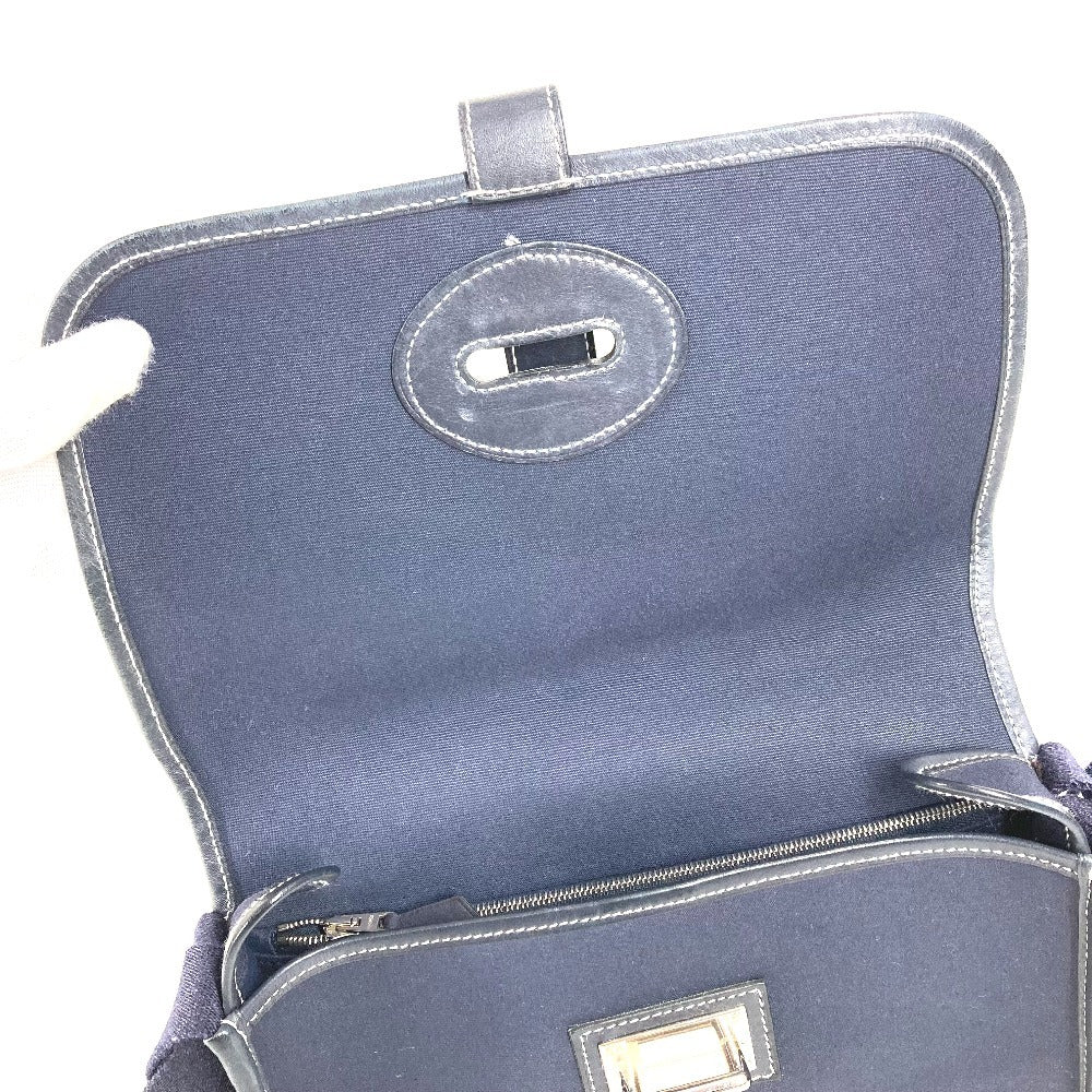 HERMES ブエナベンチュラPM ブエナベンチュラ PM 斜め掛け カバン フラップ ショルダーバッグ レザー/キャンバス ユニセックス ネイビー