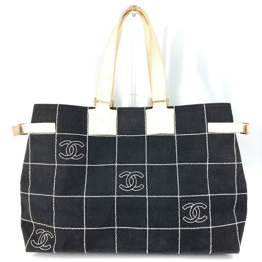 CHANEL CC ココマーク ロゴ カバン 肩掛け トートバッグ バイカラー ショルダーバッグ キャンバス レディース ブラック