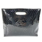 CHANEL Punching CC Coco Mark Logo Handbag Enamel Women's Black