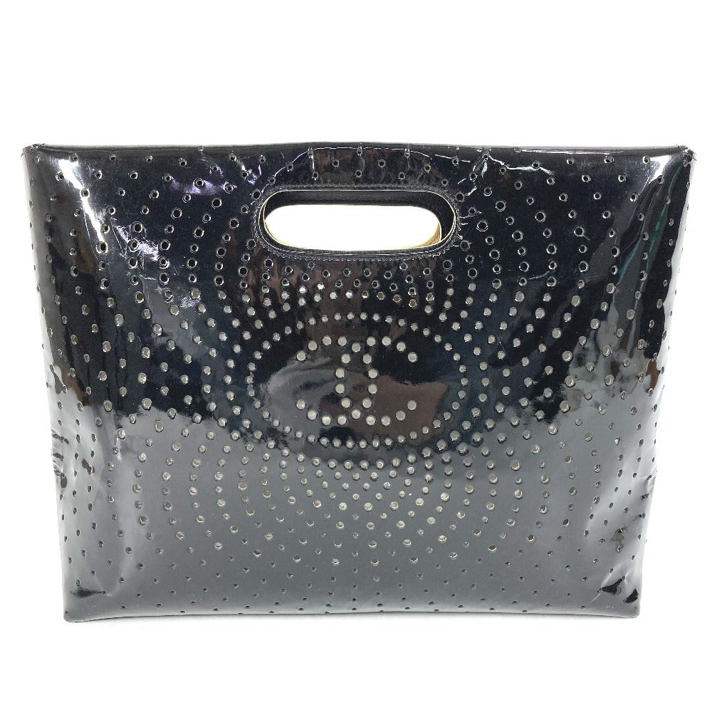 CHANEL Punching CC Coco Mark Logo Handbag Enamel Women's Black