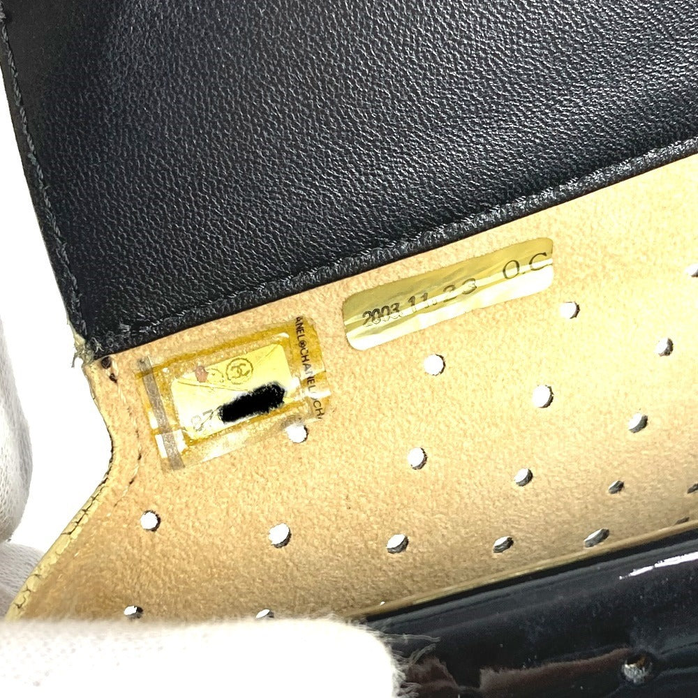 CHANEL Punching CC Coco Mark Logo Handbag Enamel Women's Black