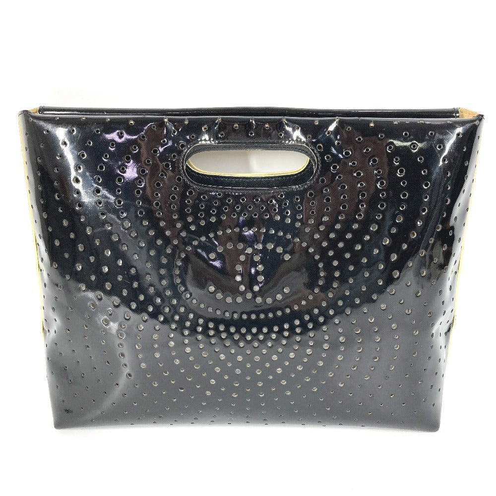 CHANEL Punching CC Coco Mark Logo Handbag Enamel Women's Black