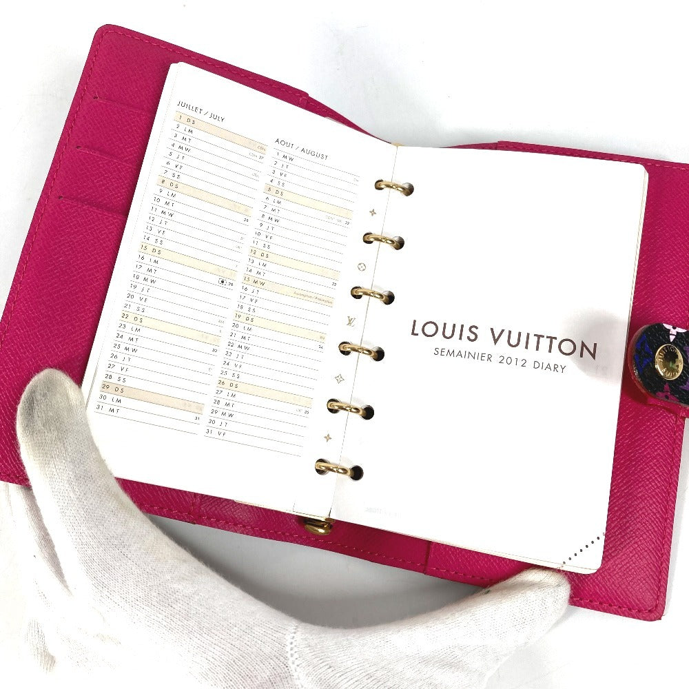 LOUIS VUITTON R21076 Monogram Multicolore Agenda PM Bifold Stationery Planner Cover in Monogram Multicolore Canvas, Unisex, Noir, Black