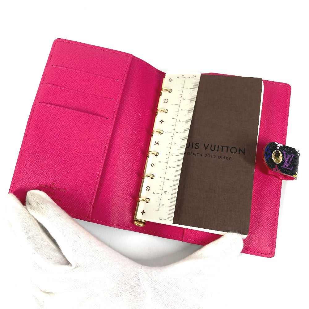 LOUIS VUITTON R21076 Monogram Multicolore Agenda PM Bifold Stationery Planner Cover in Monogram Multicolore Canvas, Unisex, Noir, Black