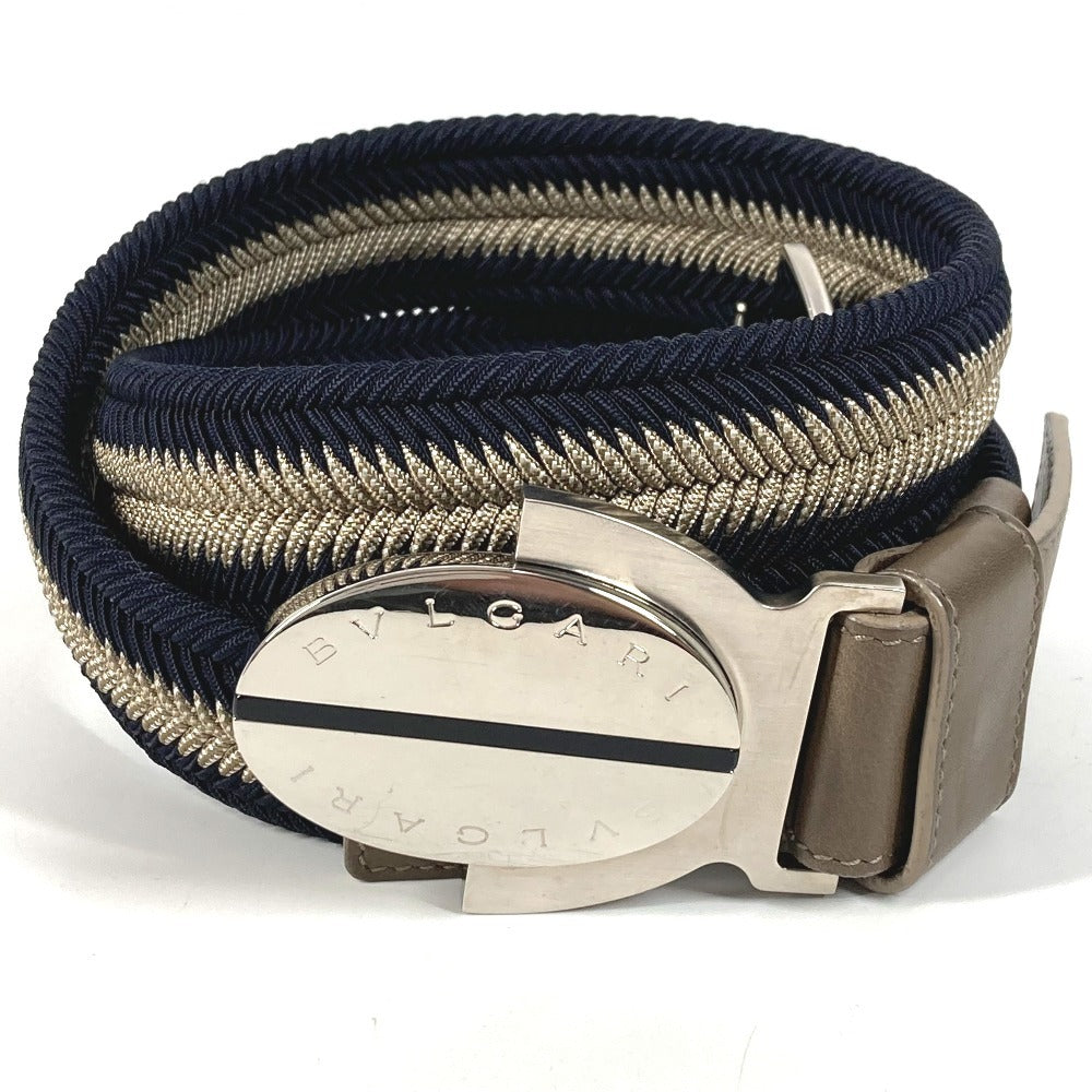 BVLGARI Logo Buckle Belt for Bottoms, Leather/Canvas, Men's, Navy
