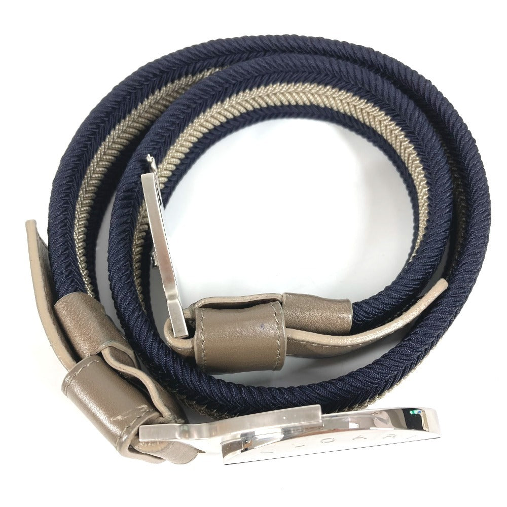 BVLGARI Logo Buckle Belt for Bottoms, Leather/Canvas, Men's, Navy