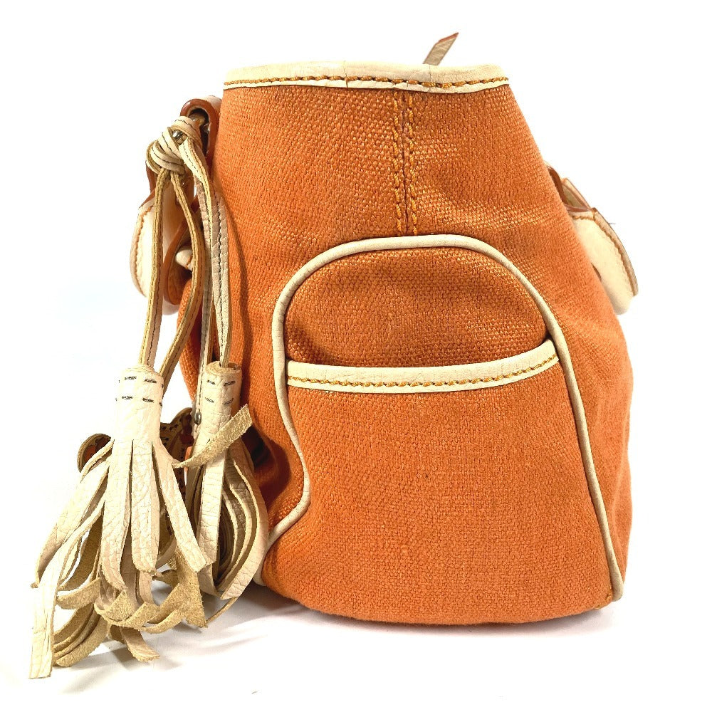 CELINE フリンジ タッセル ロゴ マカダム ブギーバッグ トートバッグ カバン ハンドバッグ レザー/キャンバス レディース オレンジ