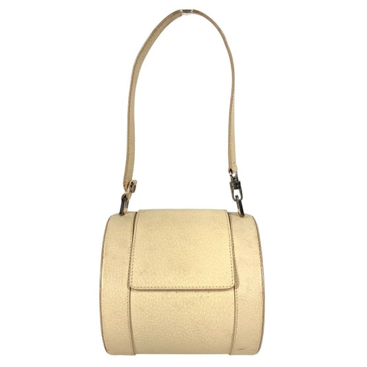 BVLGARI ビーゼロワン B-ZERO1 ロゴ カバン フラップ ドラム型 どらむ型 ショルダーバッグ レザー ユニセックス ホワイト