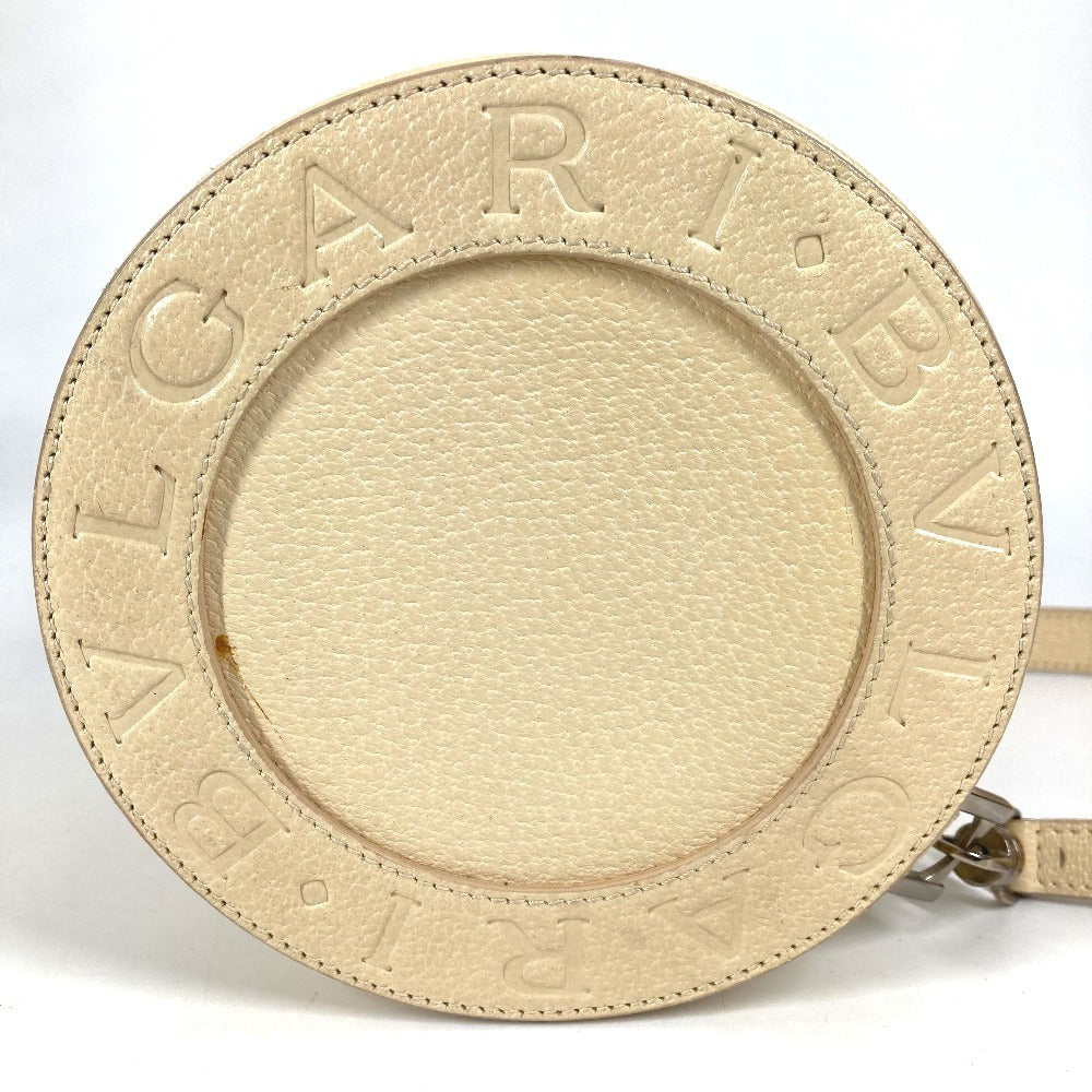 BVLGARI ビーゼロワン B-ZERO1 ロゴ カバン フラップ ドラム型 どらむ型 ショルダーバッグ レザー ユニセックス ホワイト