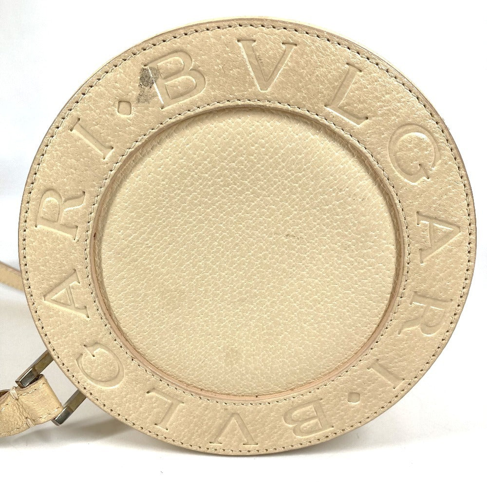 BVLGARI ビーゼロワン B-ZERO1 ロゴ カバン フラップ ドラム型 どらむ型 ショルダーバッグ レザー ユニセックス ホワイト