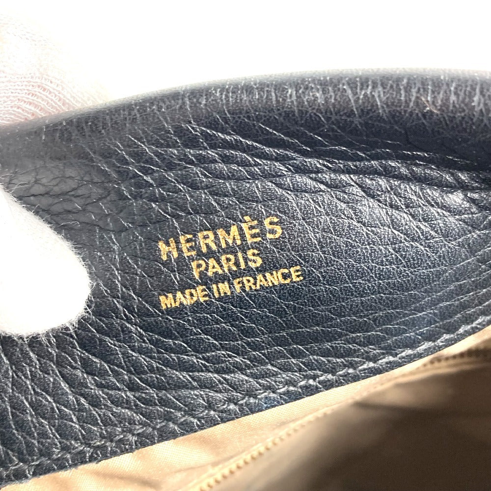 HERMES タール カバン セカンドバッグ ポーチ 2つ折り クラッチバッグ レザー ユニセックス ブラック