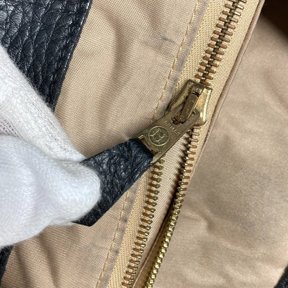 HERMES タール カバン セカンドバッグ ポーチ 2つ折り クラッチバッグ レザー ユニセックス ブラック