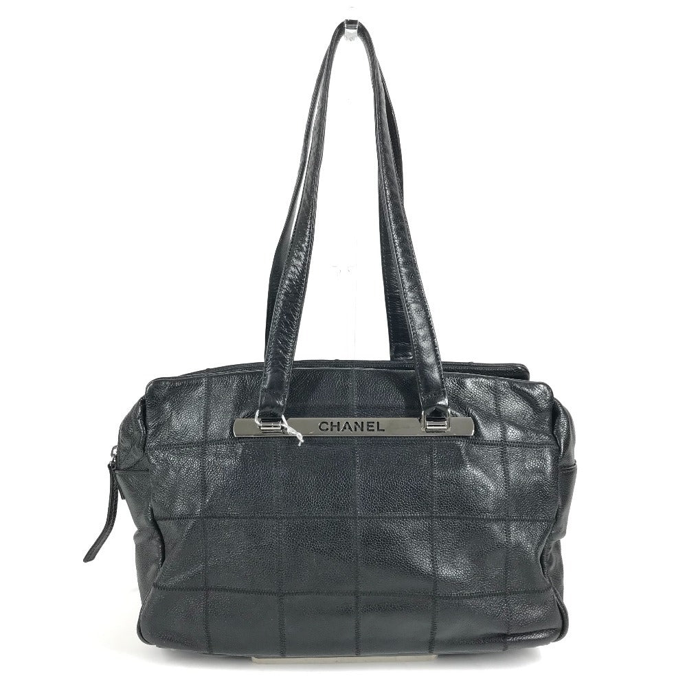 CHANEL Chocolate Bar CC Coco Mark Logo Shoulder Tote Bag Shoulder Bag Caviar Skin Unisex Black