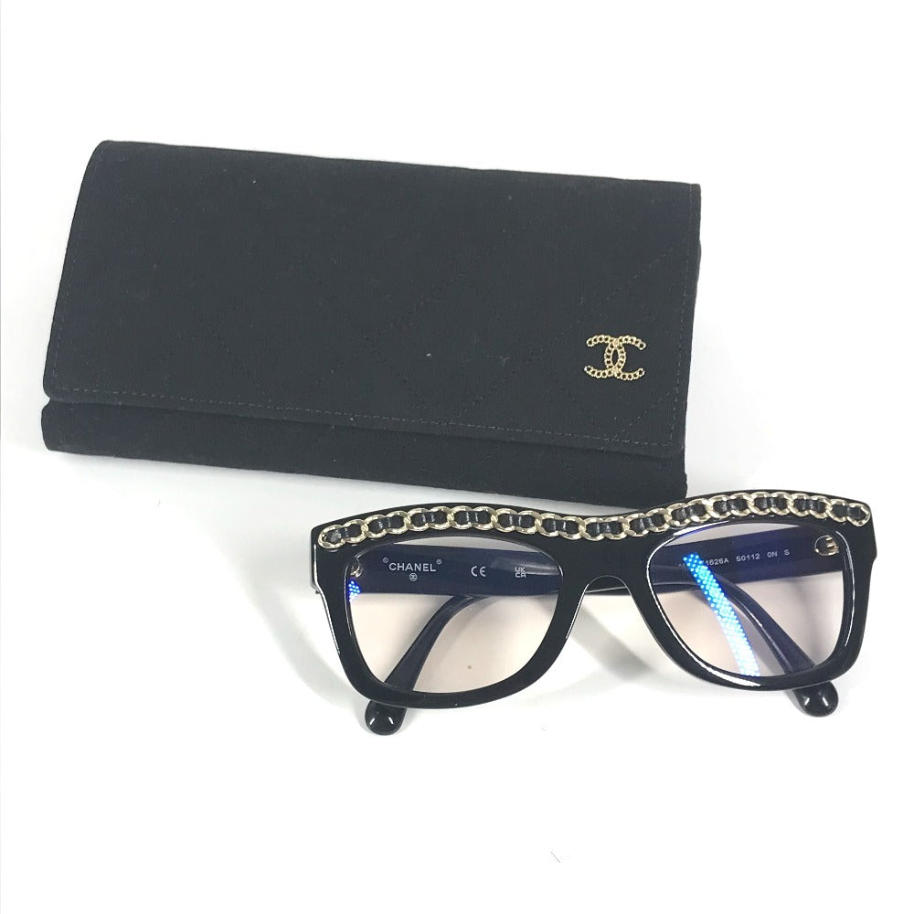 CHANEL 71626A チェーン CC ココマーク ロゴ めがね メガネ アイウェア 眼鏡 サングラス アセテート レディース ブラック