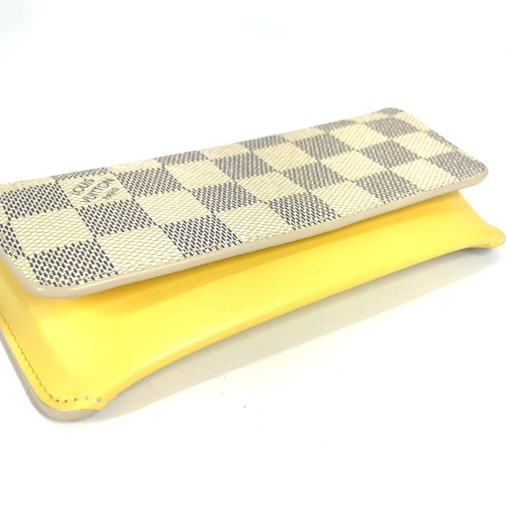 LOUIS VUITTON GI0388 Damier Azur Etui Lunette Woody Pouch Eyeglasses Eyewear Sunglasses Case Damier Azur Canvas Unisex Yellow