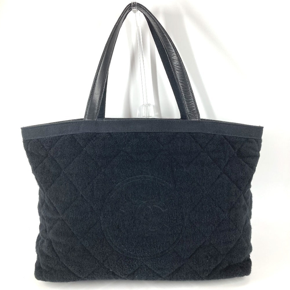 CHANEL ビーチバッグ パイル CC ココマーク ロゴ カバン 肩掛け ショルダーバッグ コットン レディース ブラック