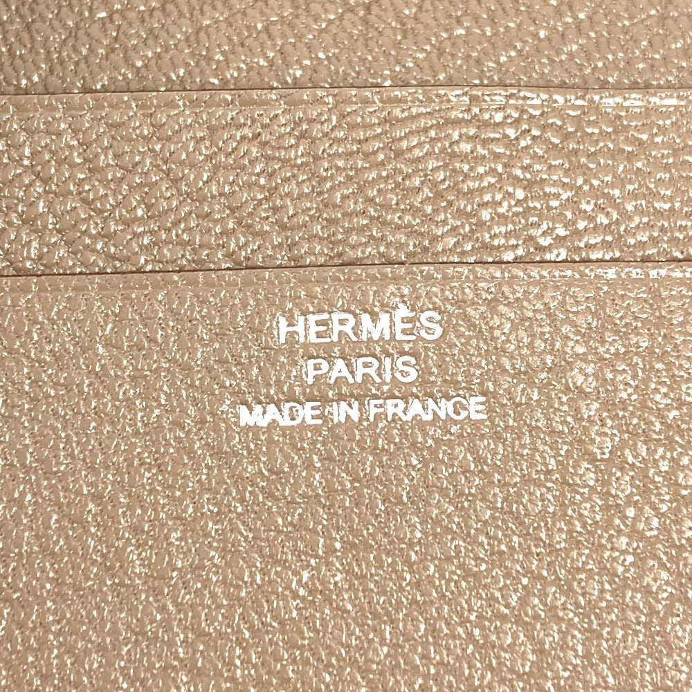 HERMES エブリン ロゴ パンチングロゴ 2つ折り 名刺入れ パスケース カードケース レザー ユニセックス エトゥープ ベージュ