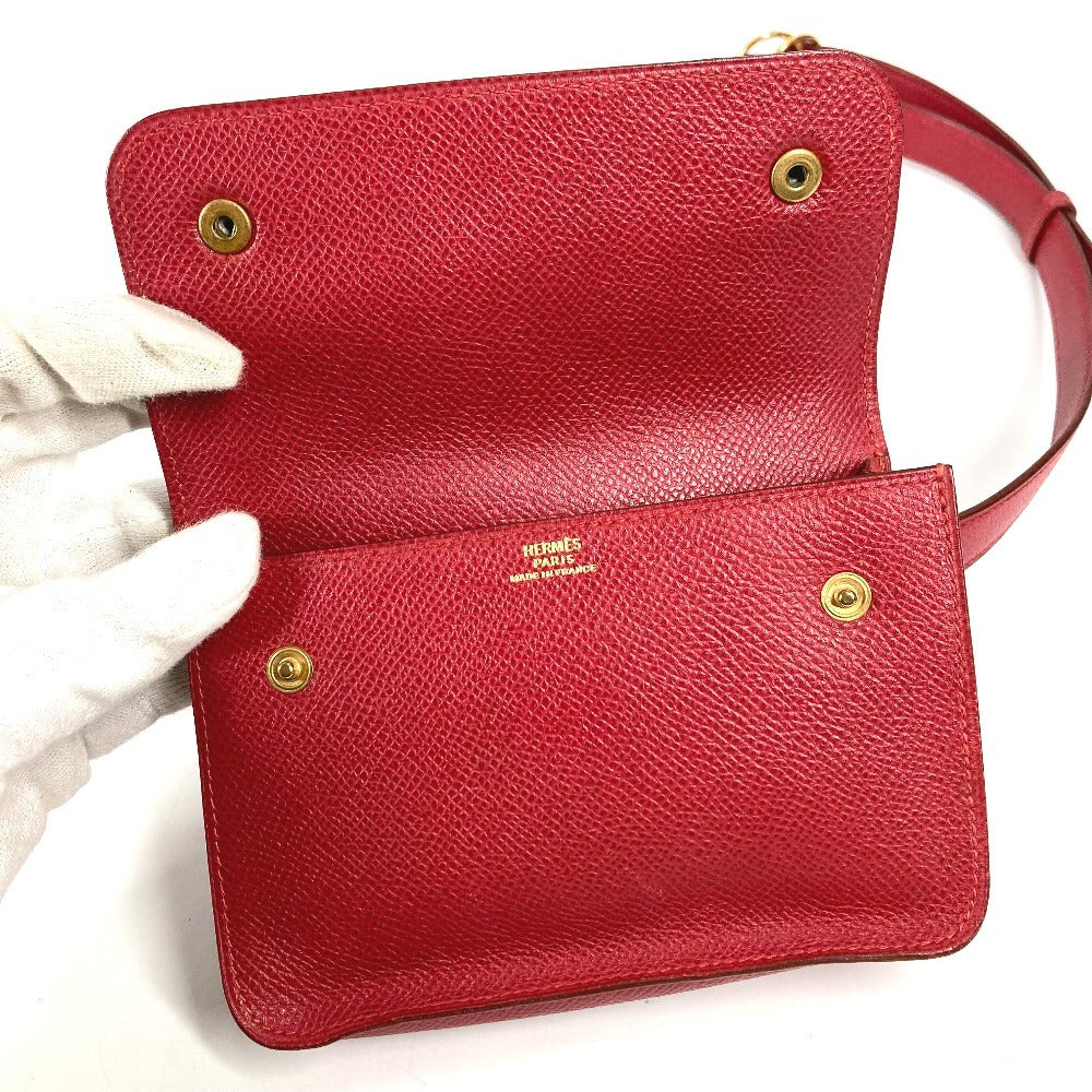 HERMES ヴィンテージ ポシェットグリーン ポシェット グリーン ウエストバッグ カバン ミニバッグ フラップ ベルトバッグ ボディバッグ レザー レディース レッド