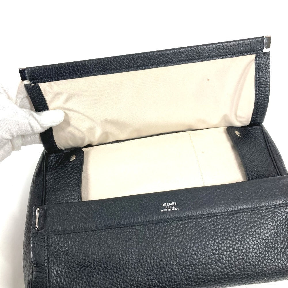 HERMES エクイ ポーチ フラップ カバン セカンドバッグ クラッチバッグ レザー ユニセックス ブラック