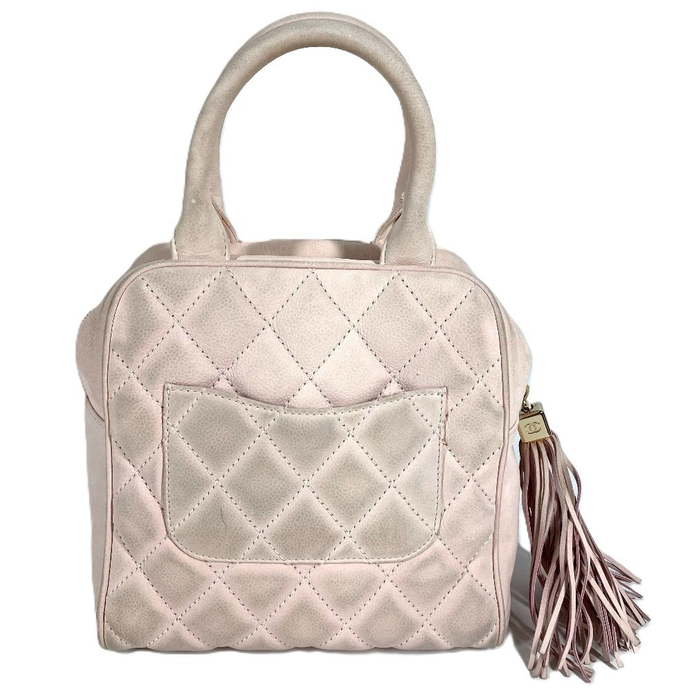 CHANEL Matelasse Quilted CC Coco Mark Logo Bag with Fringe and Tassel, Mini Boston Bag, Nubuck Leather, Women's, Light Pink