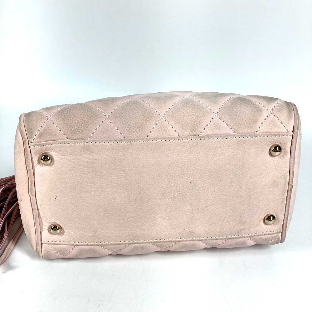 CHANEL Matelasse Quilted CC Coco Mark Logo Bag with Fringe and Tassel, Mini Boston Bag, Nubuck Leather, Women's, Light Pink